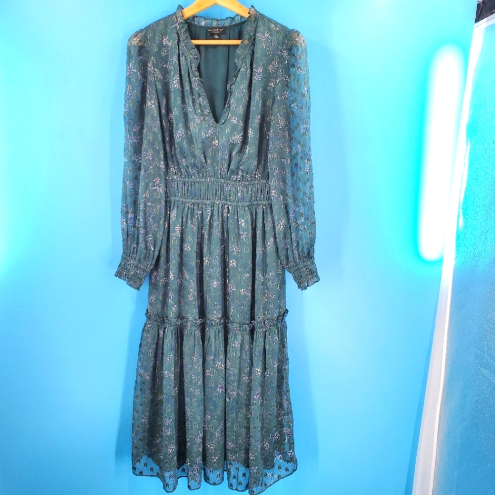 Current Air green ruffle tiered maxi dress S